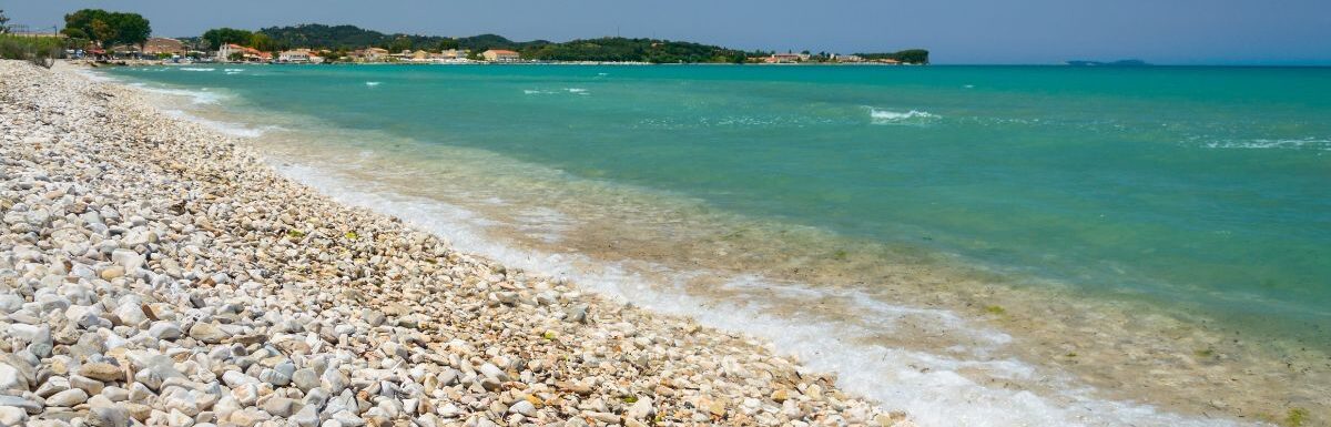 Corfu, Greece, a panorama of the coast in the town of Acharavi.