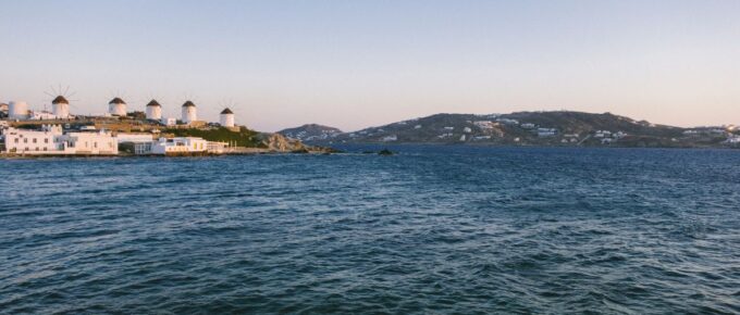 Windmills at Mykonos, Island in Greece.