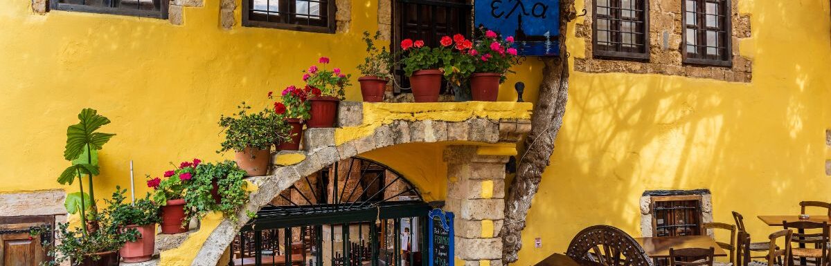 Colourful Taverna in the old town of Chania, Crete, Greece.