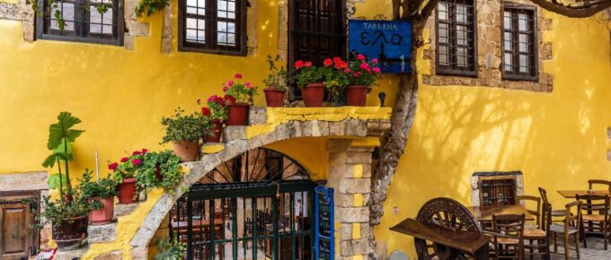 Colourful Taverna in the old town of Chania, Crete, Greece.