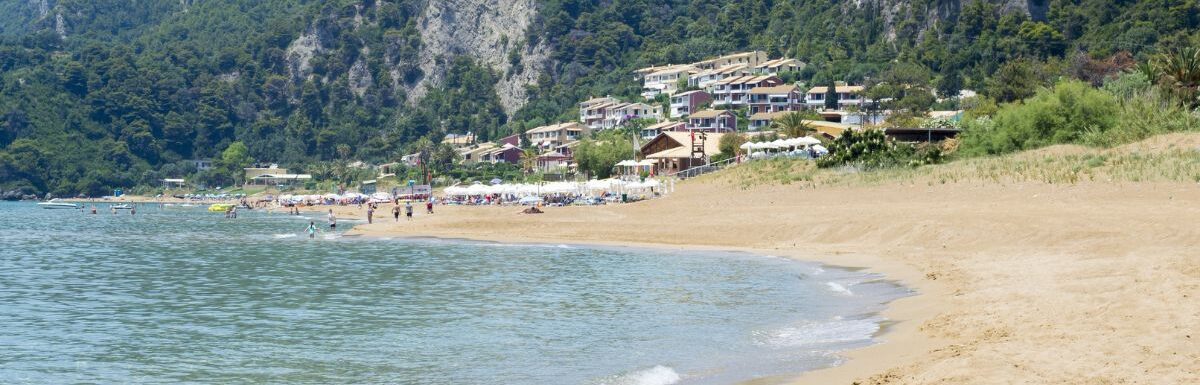 Glyfada Beach at Corfu Greece during the day.