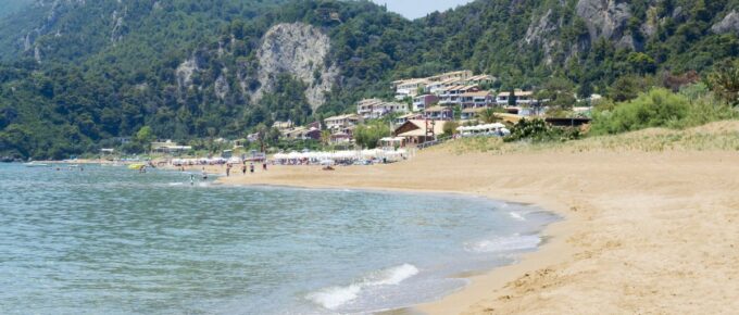 Glyfada Beach at Corfu Greece during the day.