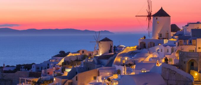 Beautiful sunset in Santorini, Greece.