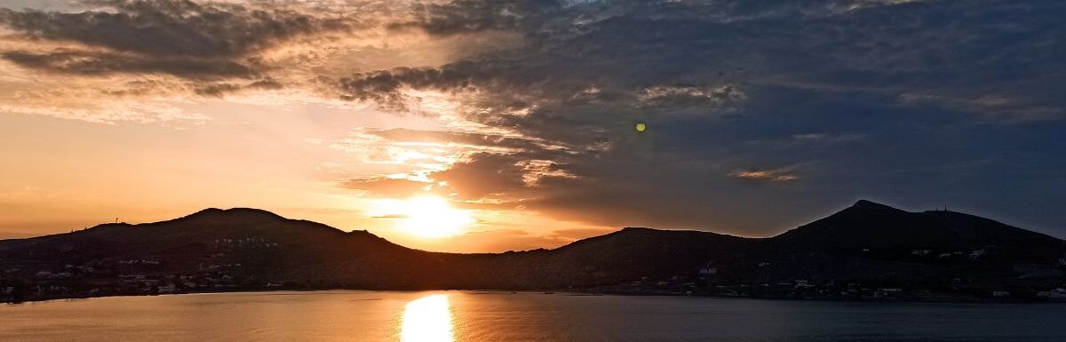 The island of Paros in Greece during sunset.