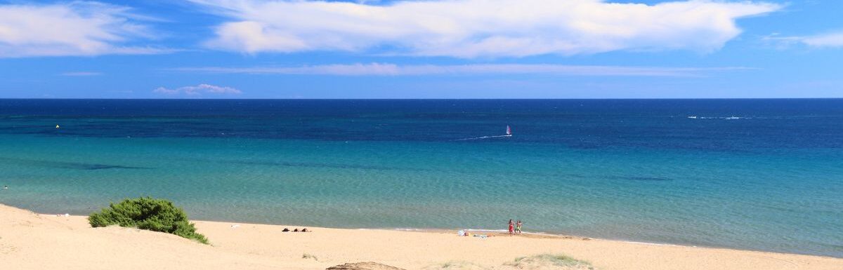 Corfu island, Greece - Issos beach and Ionian Sea on a sunny day.