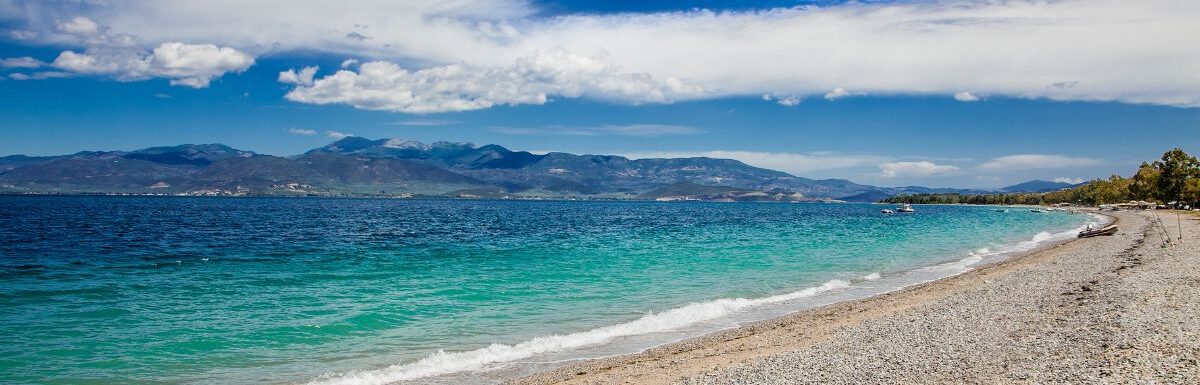 Beautiful panoramic view on Kavos beach near Lichada, Evia, Greece.
