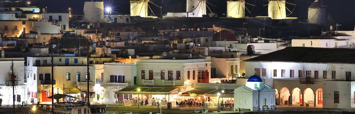 Night life inMykornos, Greece.