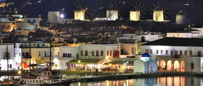 Night life inMykornos, Greece.