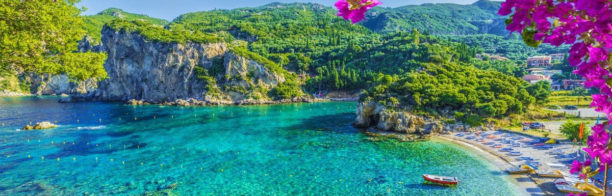 Amazing bay with crystal clear water in Paleokastritsa, Corfu island, Greece.