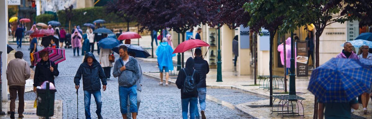 Corfu town, Greece, on a rainy day.