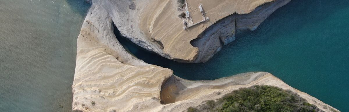 Aerial drone view of beautiful Sidari village in Corfu, Greece.