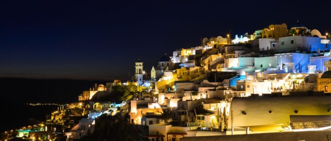 Night scene of Santorini Island, Greece.