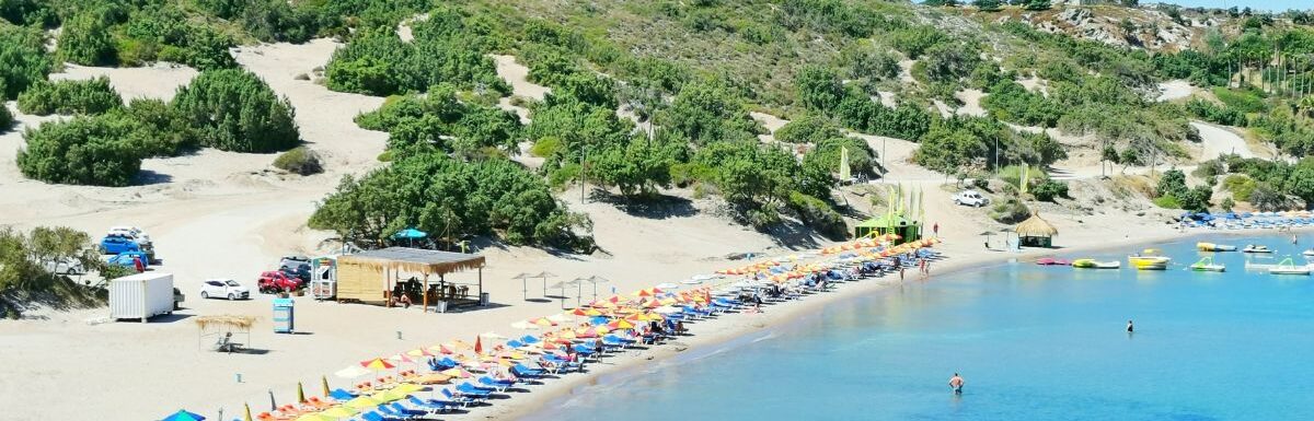 Island Paradise beach Kos, Greece, on a sunny day.