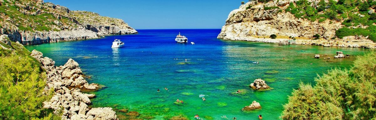 Turquoise beaches of Rhodes, Greece.