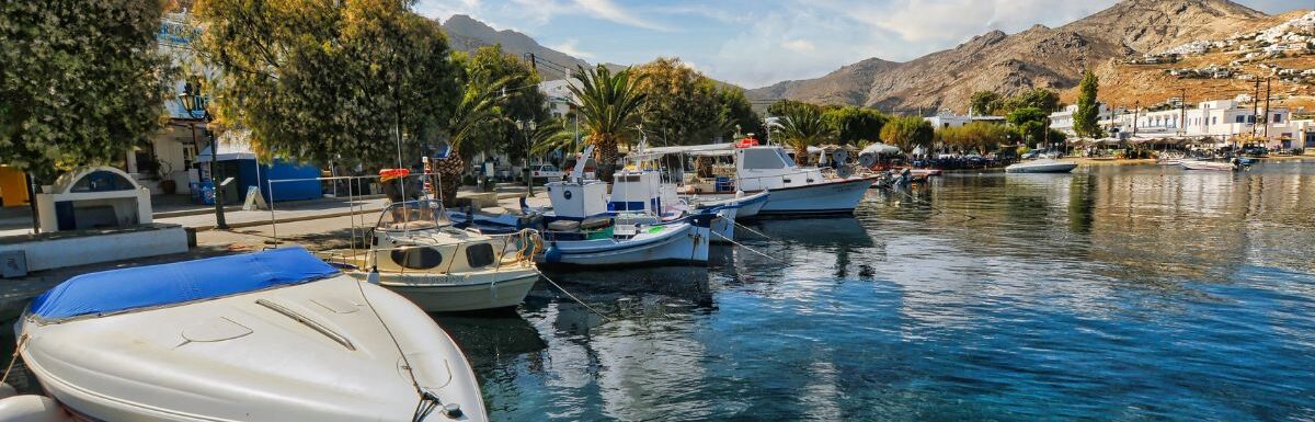 Beautiful village of Livadi with small boats in Serifos island of Greece.