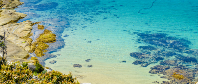 Clear turquoise water at Aegean seaside in Northern Greece.