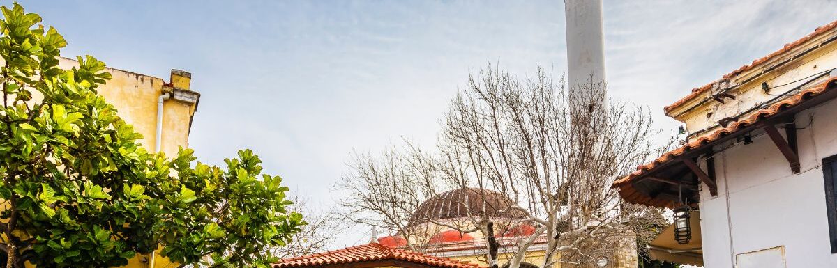 Old Inrahim Pasha Mosque view in Rhodes Island, Rhodes, Greece in February 2018.