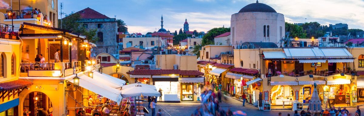 Hippocrates square in the historic Old Town of Rhodes Greece.