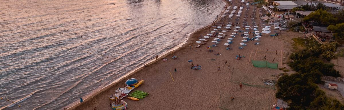 Sunset at Kontogialos beach Corfu island Greece.