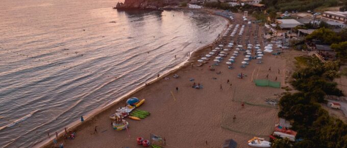 Sunset at Kontogialos beach Corfu island Greece.