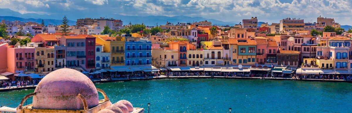 Bay of Chania at sunny summer day, Crete Greece.