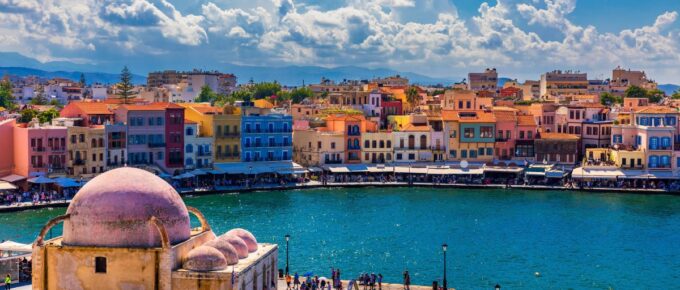 Bay of Chania at sunny summer day, Crete Greece.