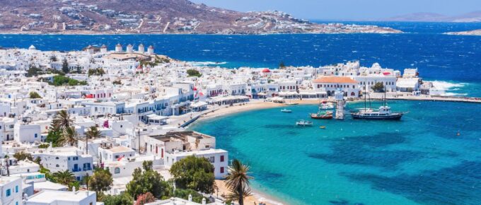 Mykonos, Greece. Panoramic view of Mykonos town, Cyclades islands.