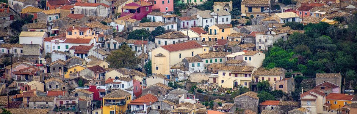 Beautiful view of Liapades village in Corfu Greece.