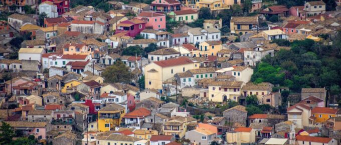 Beautiful view of Liapades village in Corfu Greece.