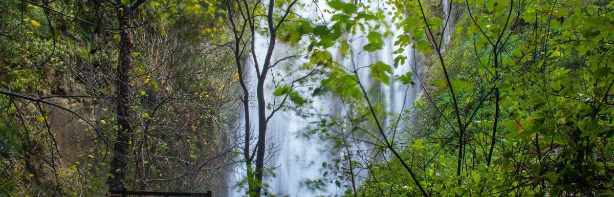 Waterfalls in Nymfes, Corfu, Greece.