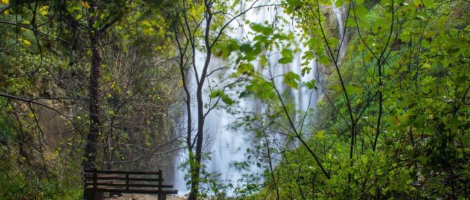 Waterfalls in Nymfes, Corfu, Greece.