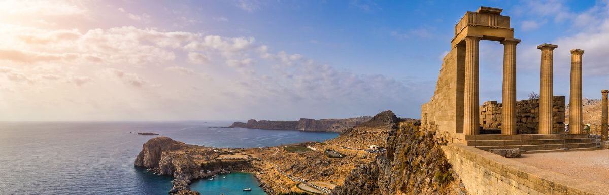 Acropolis of Lindos, ancient architecture of Rhodes, Greece.