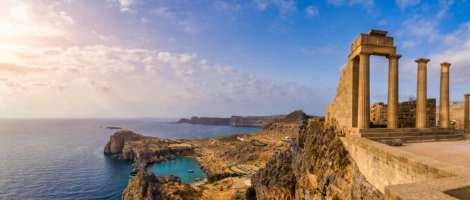 Acropolis of Lindos, ancient architecture of Rhodes, Greece.