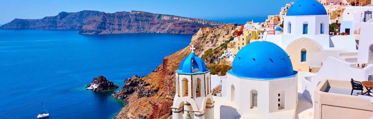 View of Oia town in Santorini island in Greece.