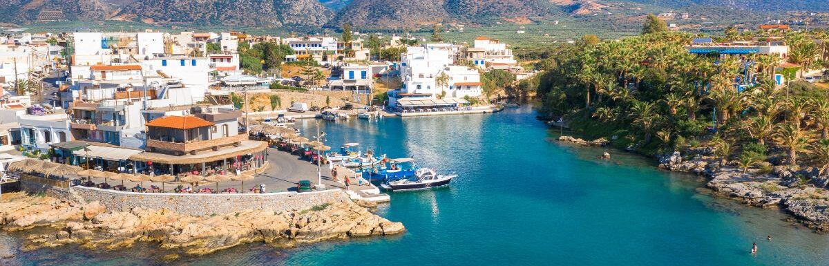 View of the old harbor of the traditional village of Sissi, Crete, Greece.