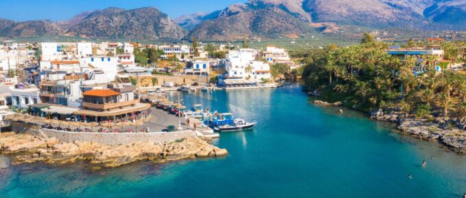 View of the old harbor of the traditional village of Sissi, Crete, Greece.