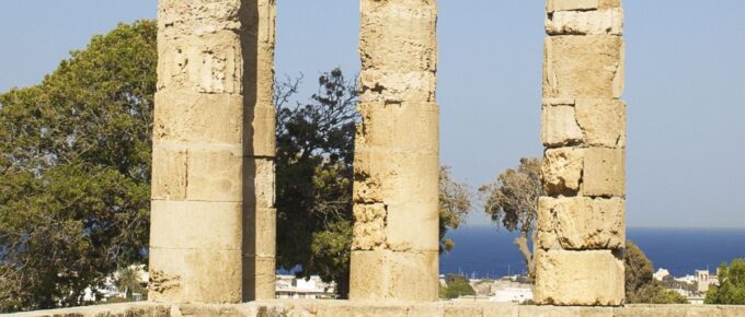 Remains of ancient temple of Apollonas at Rhodes, Greece.