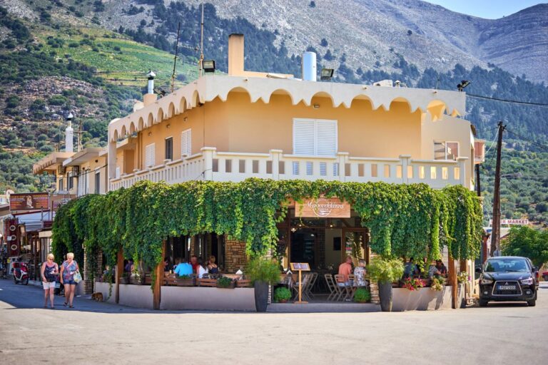 Beautiful traditional greek tavern in Embonas village, Rhodes.