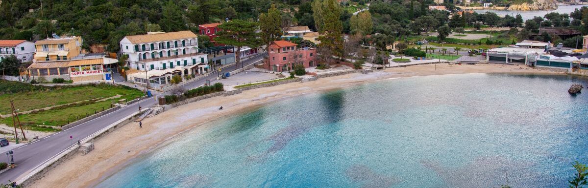 Famous Paleokastritsa beach and village on Corfu island, Greece.