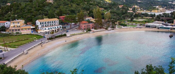 Famous Paleokastritsa beach and village on Corfu island, Greece.