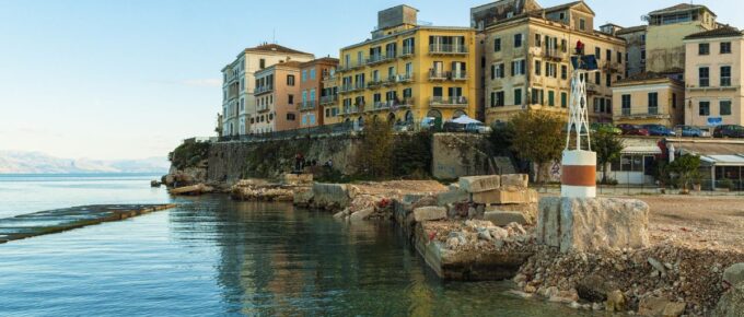 Cosy buildings in Corfu Town, Greece.