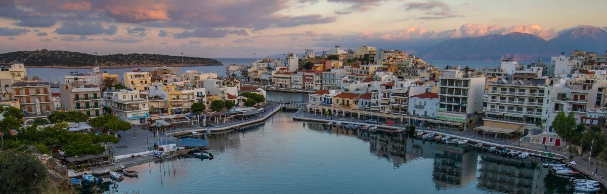 View of the City of Saint Nikolaos Crete Island Greece.