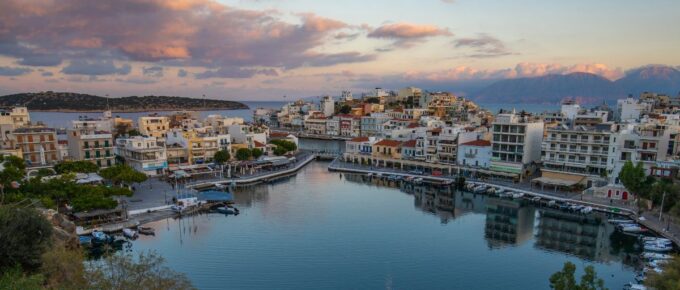 View of the City of Saint Nikolaos Crete Island Greece.