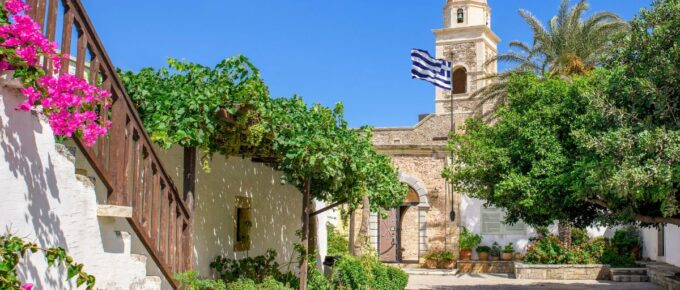 A view of the Toplou Monastery in Crete, Greece in January 2023.