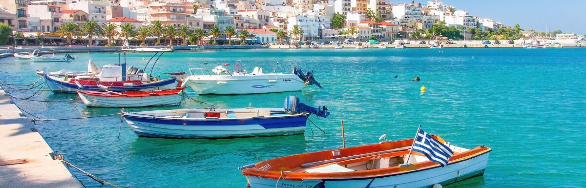 Fishing boats moored at the harbour, Sitia, Crete, Greece.