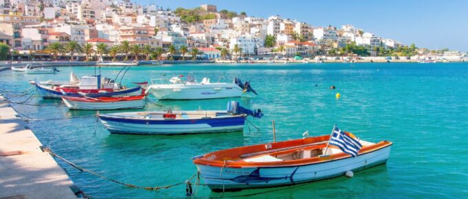 Fishing boats moored at the harbour, Sitia, Crete, Greece.