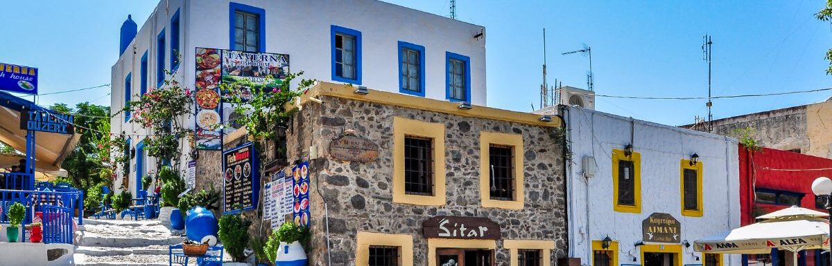 Charming street of Kos city in Kos, Greece.