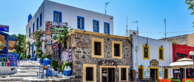 Charming street of Kos city in Kos, Greece.