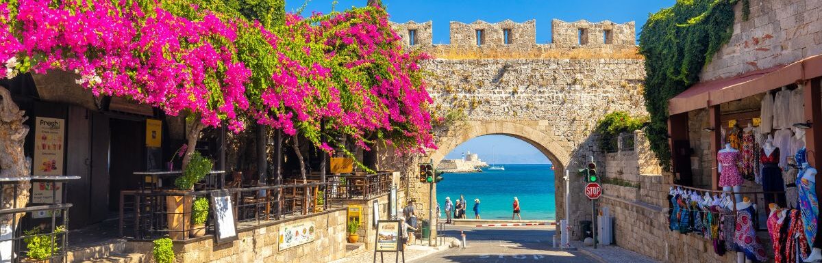 Gate of Virgin Mary in the historic center of the Rhodes city, Rhodes, Greece.