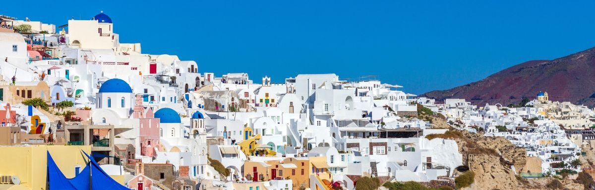 Oia village, the most picturesque village on Santorini island in Santorini, Greece in October.